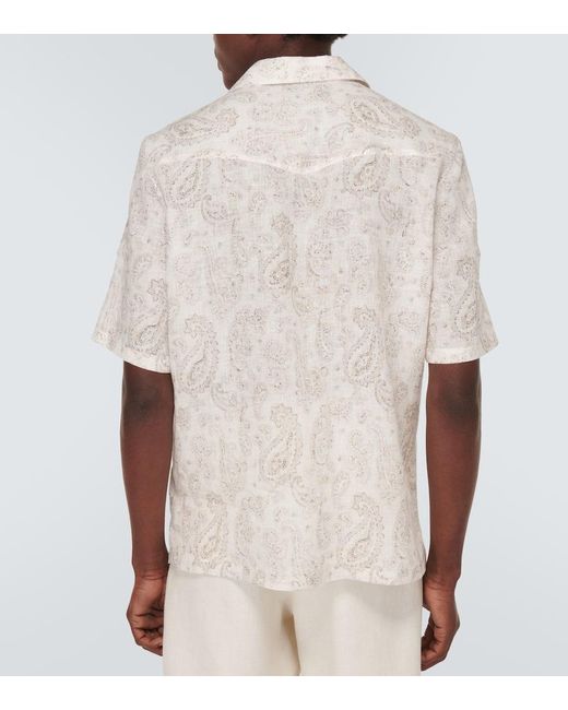Camisa bowling de lino con paisley Brunello Cucinelli de hombre de color White