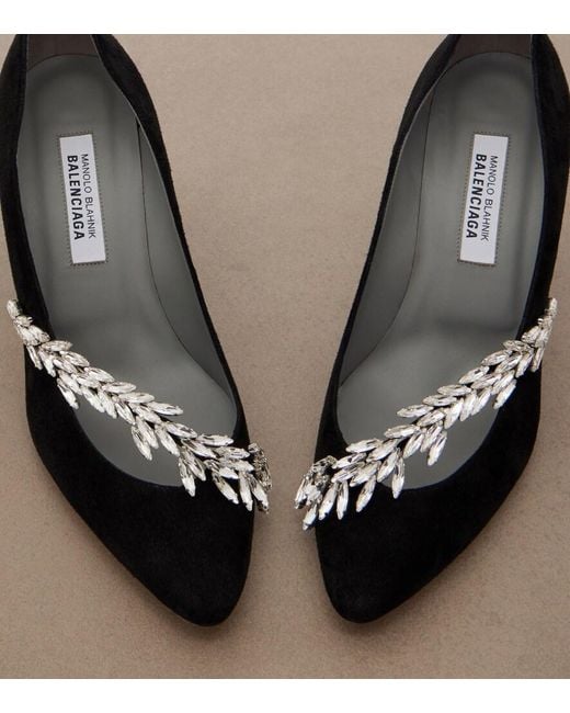 Balenciaga Black X Manolo Blahnik Embellished Suede Pumps