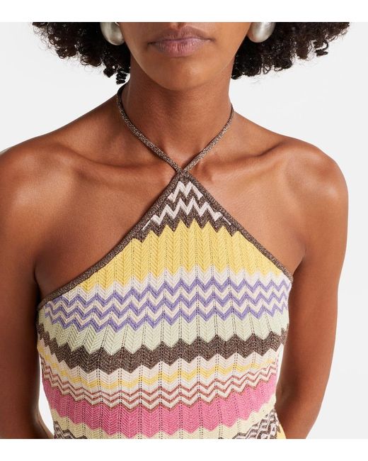 Faithfull The Brand Gray Ria Chevron Halterneck Lame Top