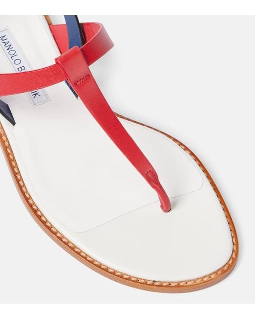 Manolo Blahnik Red Hata Leather Thong Sandals