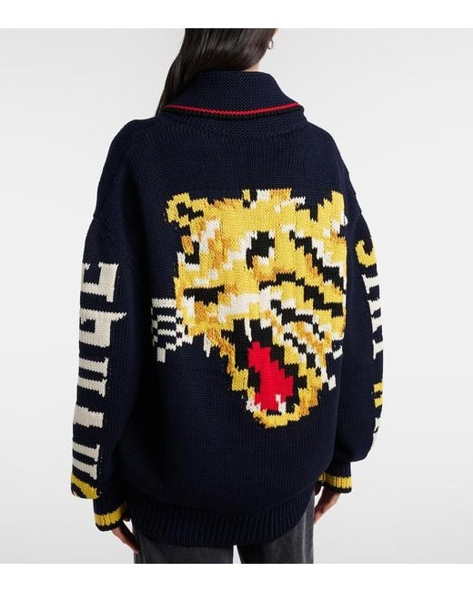 Stella McCartney Blue Intarsia Cotton Zip-Up Cardigan