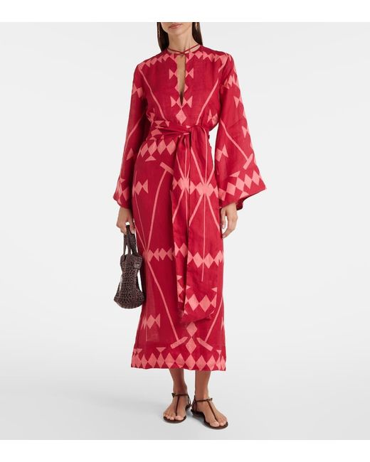 Vestido Largo De Lino Estampado Johanna Ortiz de color Red