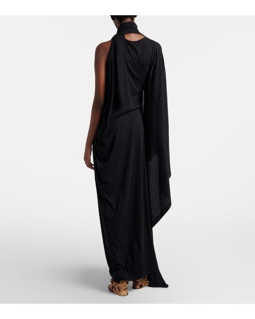 Balenciaga Black Logo Caped Cotton Jersey Maxi Dress
