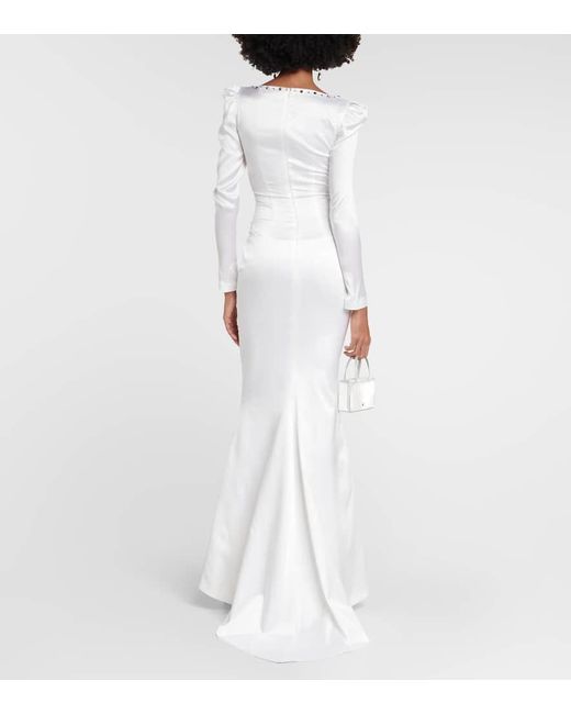 Alessandra Rich White Square-Neck Silk-Blend Gown