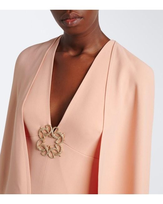 Elie Saab Pink Embellished Caped Cady Gown