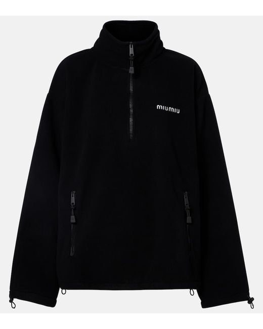 Miu Miu Black Logo Fleece Half-Zip Sweatshirt