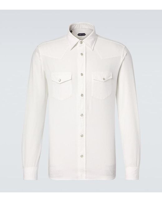 Tom Ford White Cotton Corduroy Western Shirt for men