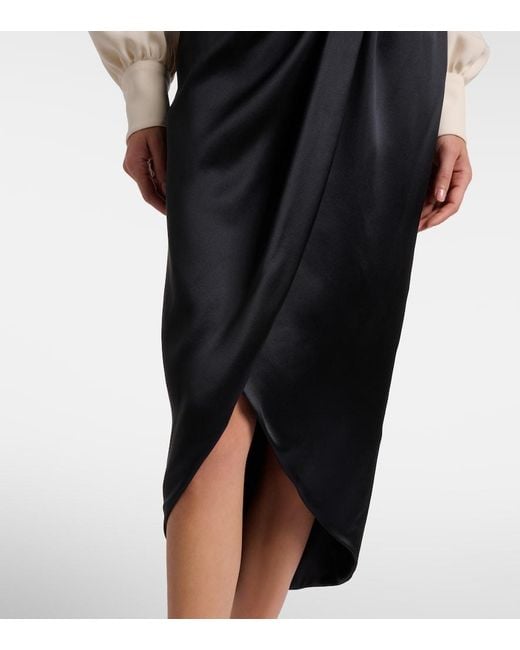 Valentino Black Asymmetric Low-Rise Silk Midi Skirt