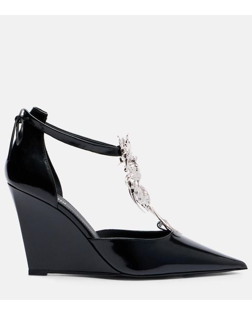 Coperni Black Dragon Embellished Leather Wedge Pumps