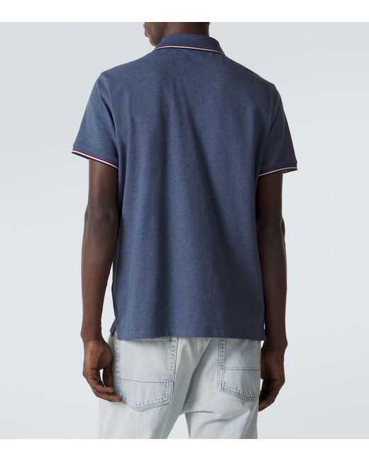 Moncler Blue Cotton Pique Polo Shirt for men