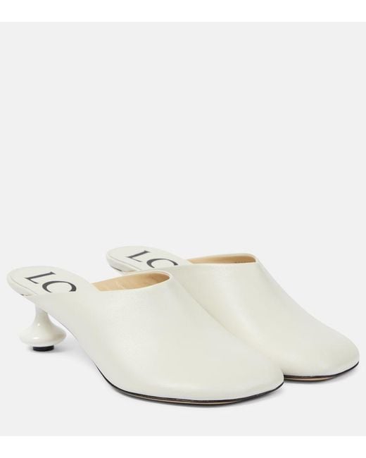 Loewe White Toy Sculpted-Heel Leather Heeled Mules