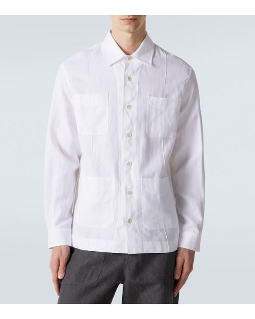 Brunello Cucinelli White Hemp, Linen, And Cotton Shirt for men