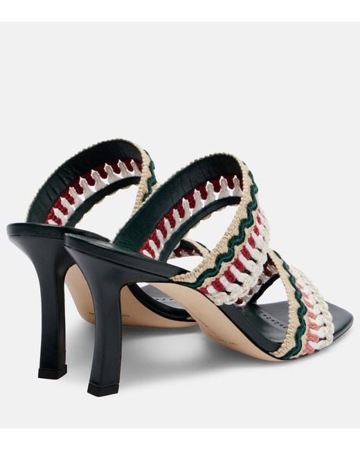Manolo Blahnik Black Mabeco 90 Leather-Trimmed Knitted Mules