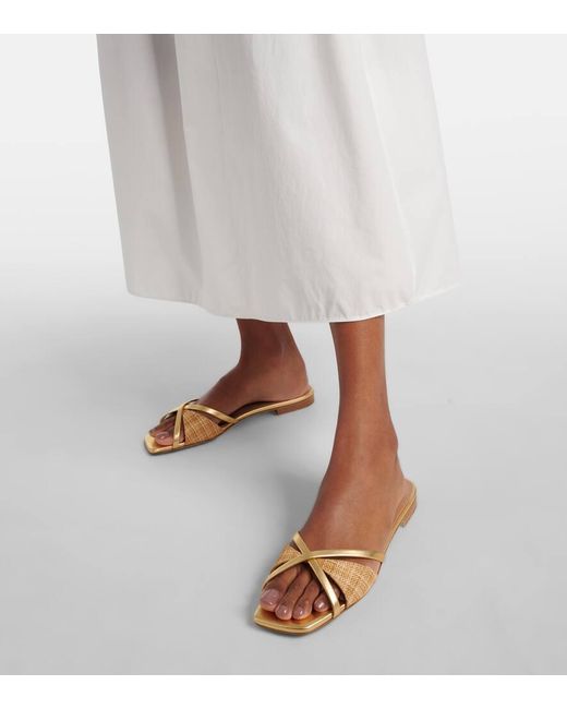 Malone Souliers Natural Penn Raffia And Metallic Leather Sandals