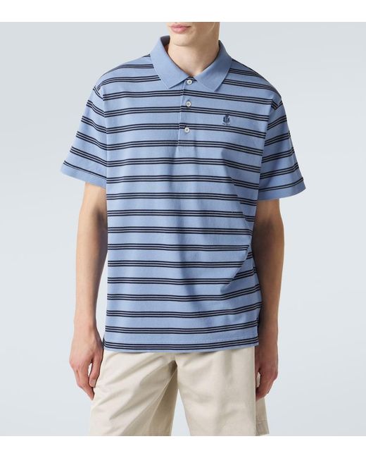 Prada Blue Striped Cotton Pique Polo Shirt for men