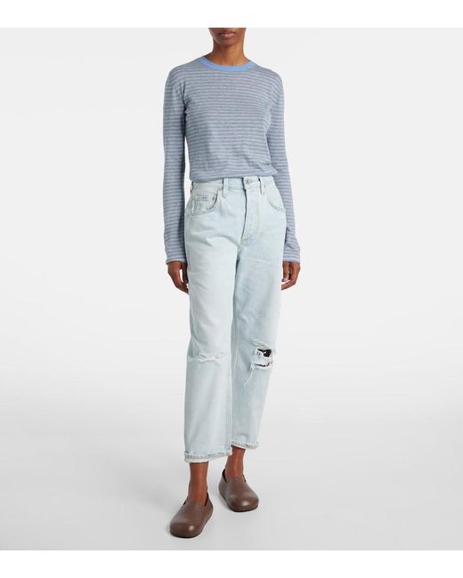 Citizens of Humanity Blue Dahlia Distressed Low-Rise Wide-Leg Jeans