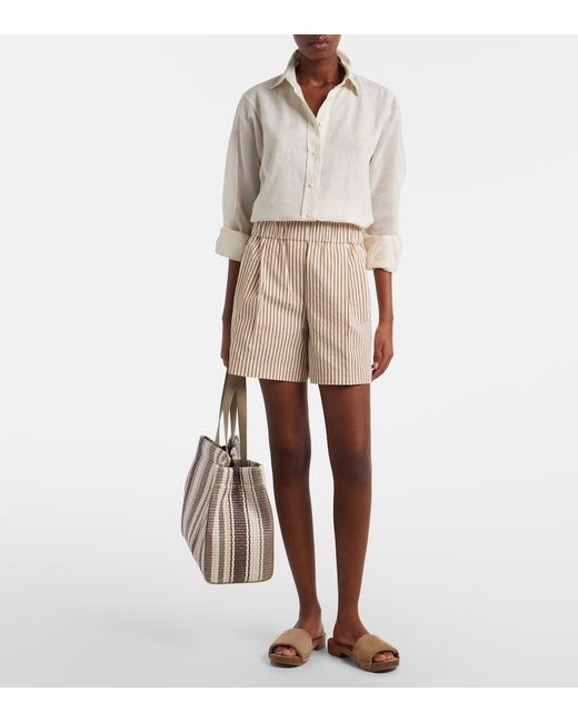 Brunello Cucinelli Metallic Monili Medium Striped Raffia Tote Bag