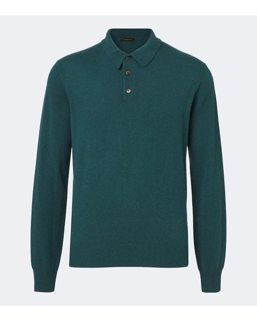 Rubinacci Green Cashmere Polo Sweater for men
