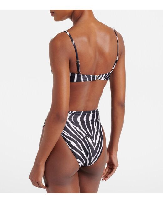 SAME Black Zebra-Print Bikini Top