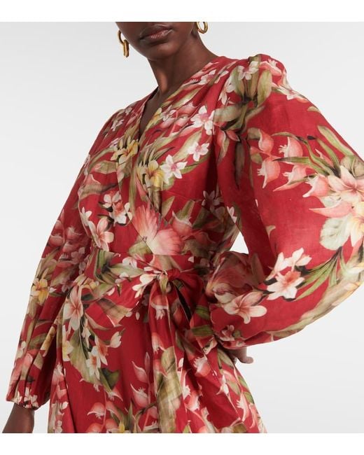 Vestido envolvente Lexi de lino floral Zimmermann de color Red