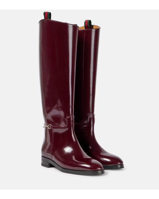 Gucci Red Horsebit Patent Leather Knee-high Boots