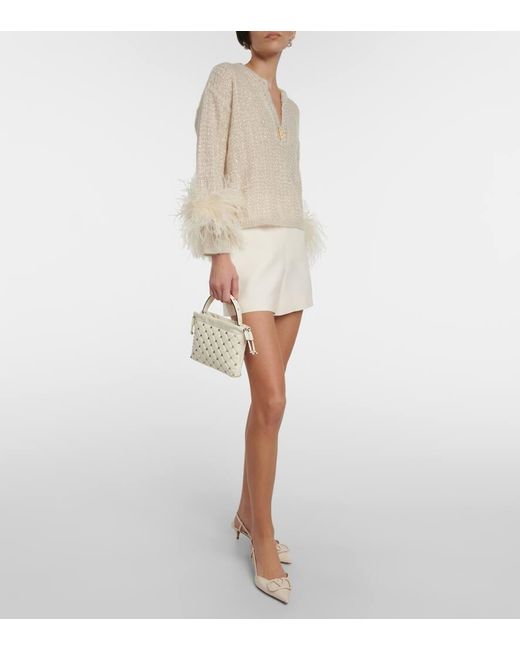 Valentino Natural Vgold Feather-trimmed Lame Sweater