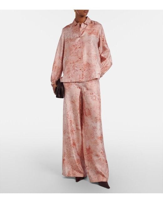 Max Mara Pink Zirlo Printed Silk Twill Wide-Leg Pants