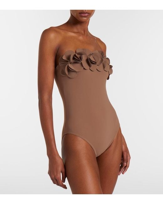 Karla Colletto Brown Tess Floral-Applique Swimsuit