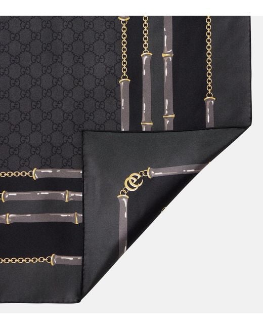 Gucci Black Gg Printed Silk Twill Scarf
