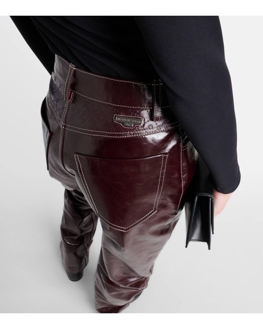 MARINE SERRE Purple Ombre High-rise Leather Straight Pants
