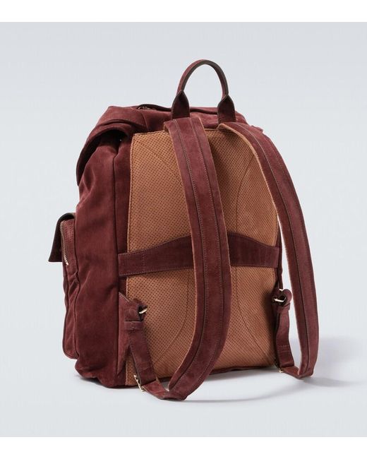 Brunello Cucinelli Red Suede Backpack for men