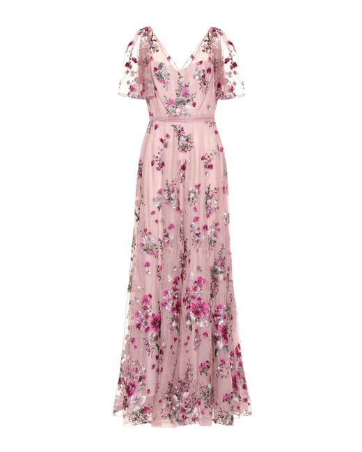 Marchesa notte Pink Floral Embroidered Glitter Tulle Gown