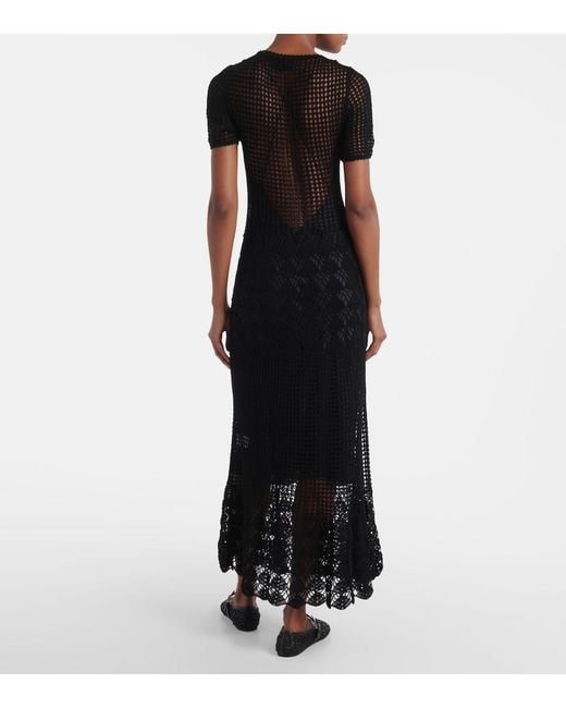 Nili Lotan Black Yoko Crochet Cotton Midi Dress
