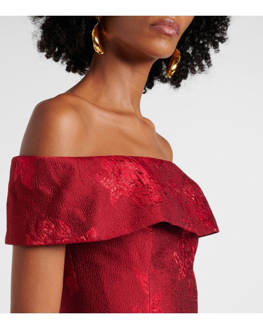 Rebecca Vallance Red Henrietta Brocade Bustier Gown