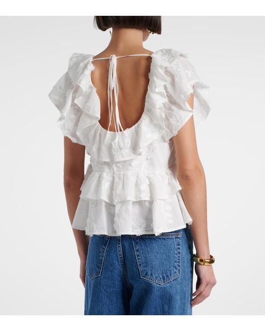 Dorothee Schumacher White Slees Embroidered Ruffled Cotton Top