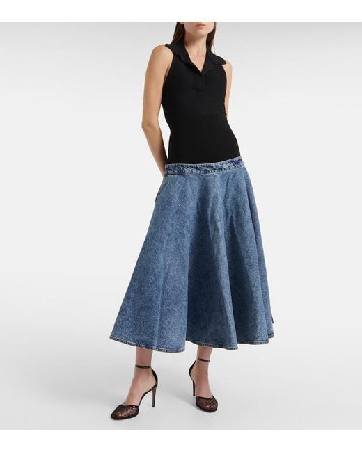 Alaïa Blue Denim Midi Skirt