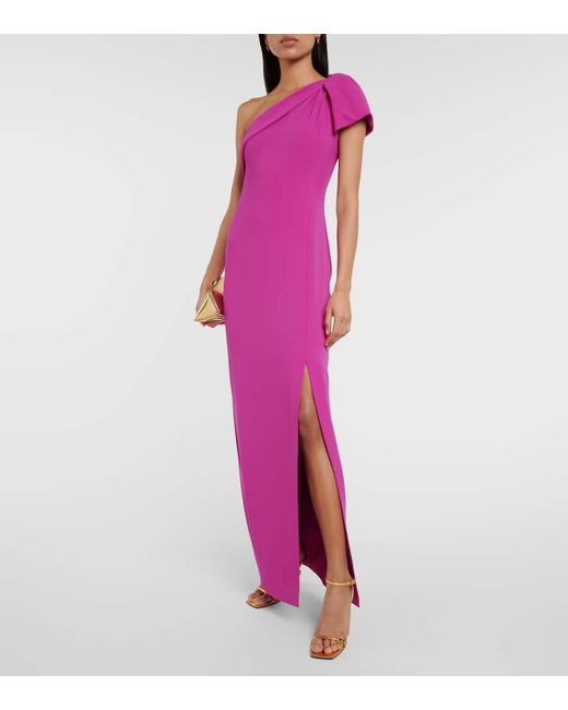 Roland Mouret Purple Bow-Detail One-Shoulder Cady Gown