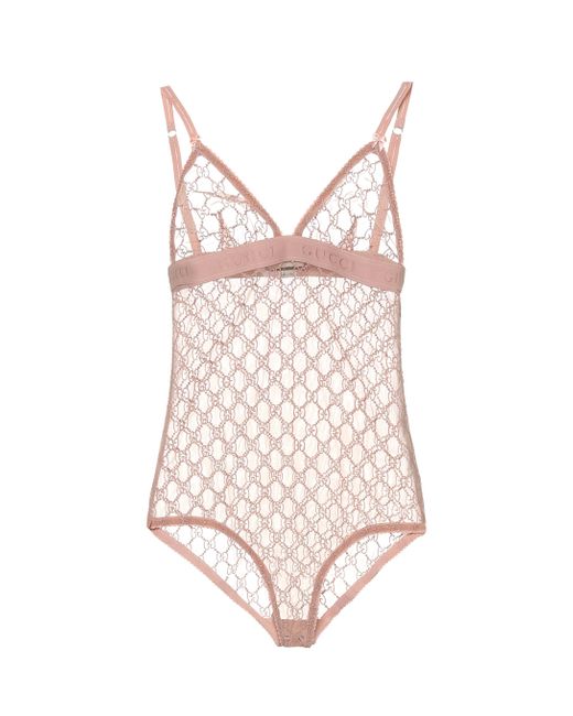 Gucci GG Logo Sheer-lace Bodysuit in Beige (Natural) - Lyst