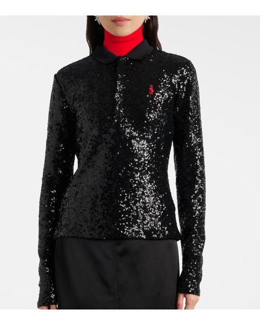 Polo Ralph Lauren Black Sequined Long-Sleeve Polo Shirt
