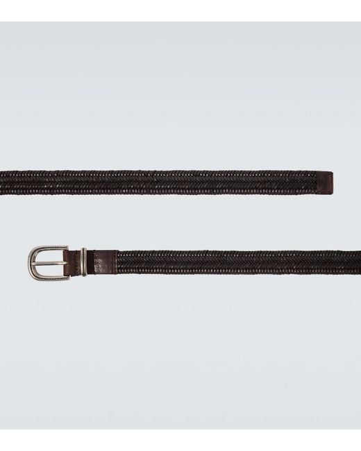 Brunello Cucinelli Black Woven Leather Belt for men