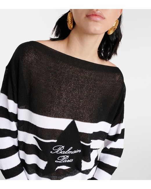 Jersey A Rayas Con Logo Balmain de color Black