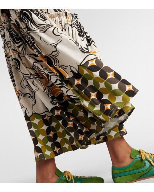 Dries Van Noten White Printed Satin Maxi Dress