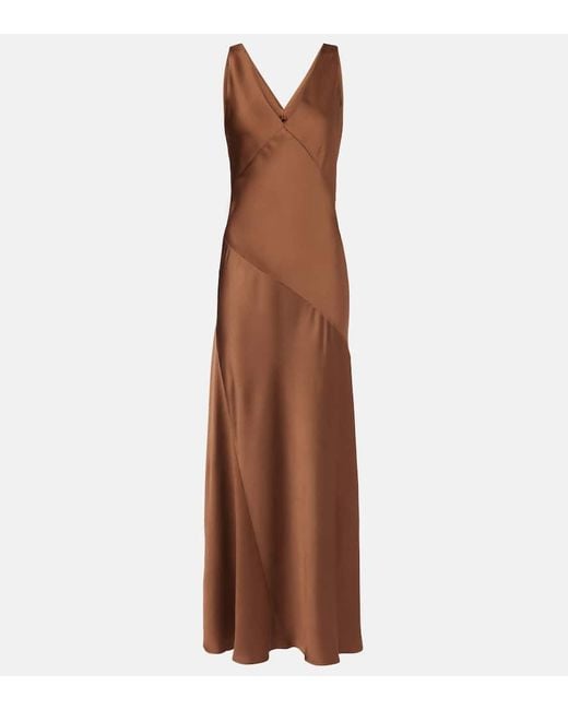 Max Mara Brown Pilly Satin Maxi Dress
