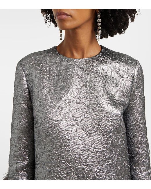 Dolce & Gabbana Gray Minikleid Aus Brokat Mit Federn