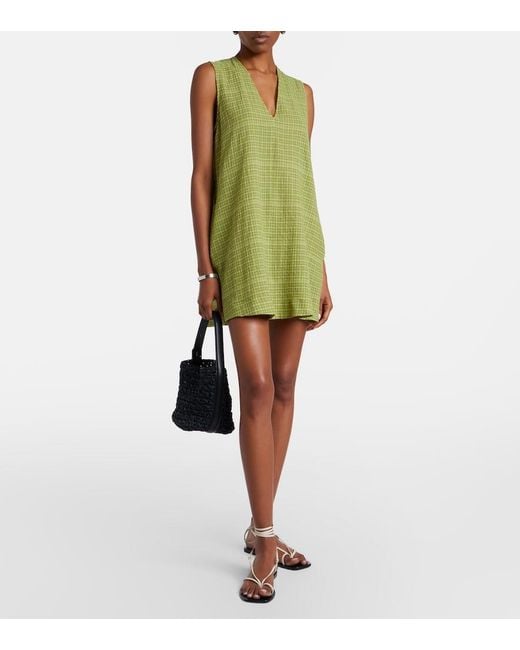 Asceno Green Derya Checked Cotton Minidress