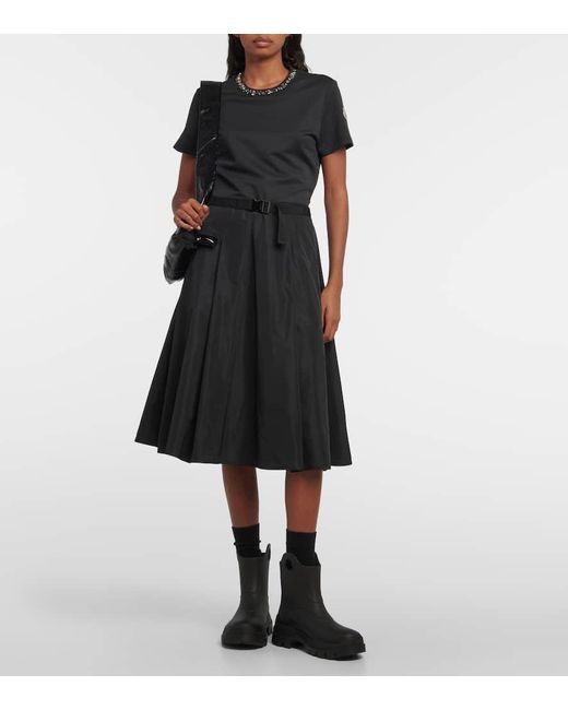 Vestido midi de algodon adornado Moncler de color Black