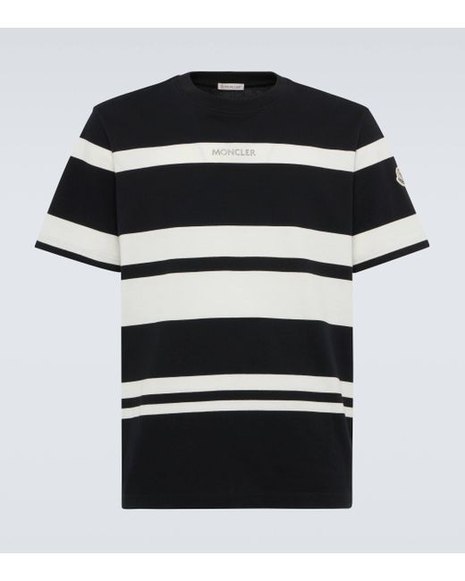 T-shirt raye en coton Moncler pour homme en coloris Black