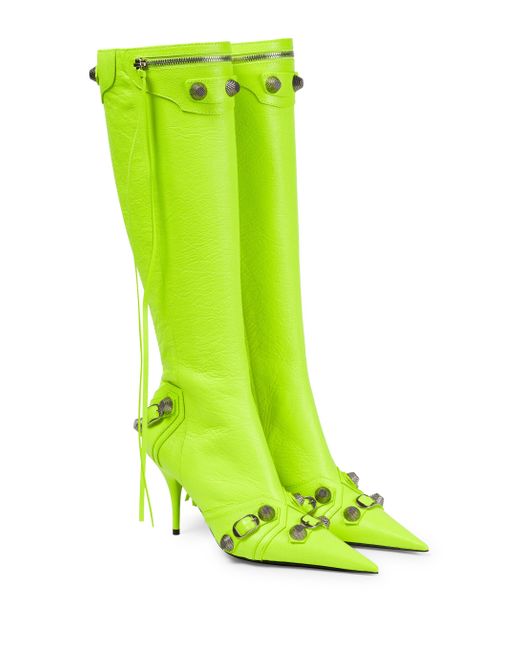 Balenciaga Cagole Leather Knee-high Boots in Green | Lyst UK