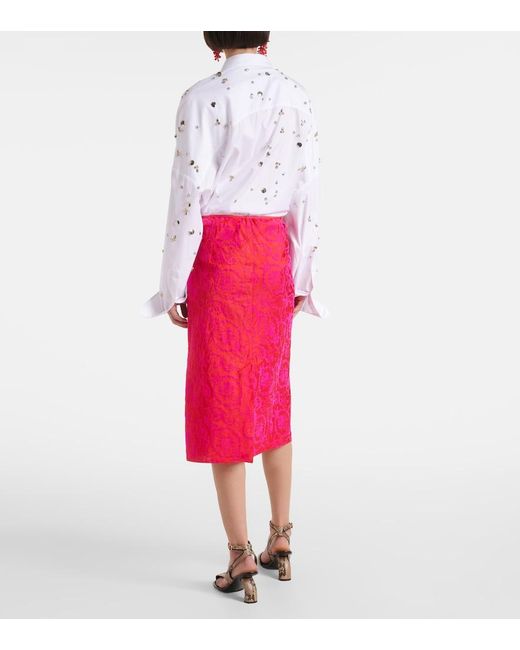 Dries Van Noten Red Printed Pencil Skirt