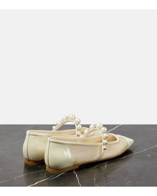 Jimmy Choo White Ade Embellished Mesh Ballet Flats